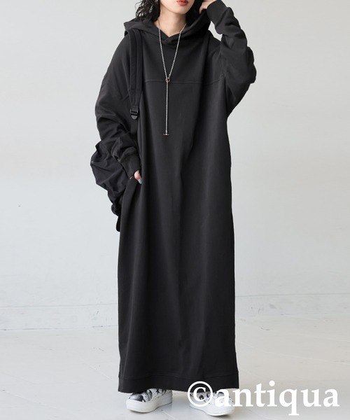 antiqua(アンティカ)の「フード付き ロングワンピース(ワンピース・レディース・ブラック/スミクロ・ONESIZE)」の6枚目の写真