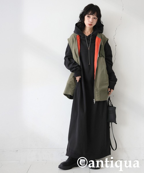 antiqua(アンティカ)の「フード付き ロングワンピース(ワンピース・レディース・ブラック/スミクロ・ONESIZE)」の7枚目の写真