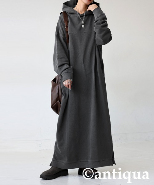 antiqua(アンティカ)の「フード付き ロングワンピース(ワンピース・レディース・ブラック/スミクロ・ONESIZE)」の8枚目の写真