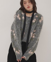 MUHET | shaggy flower henry neck knit / シャギー花柄ヘンリーニット(ニット/セーター)