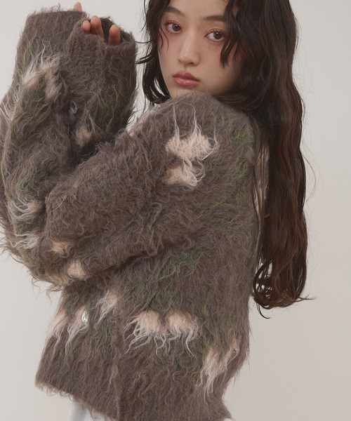 MUHET（ミュエータ）の「shaggy flower henry neck knit / シャギー花柄ヘンリーニット（ニット/セーター・レディース・ブラウン/チャコールグレー・FREE）」の15枚目の写真