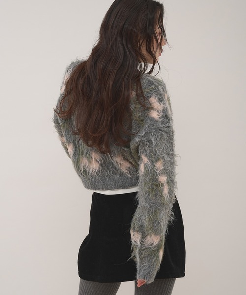 MUHET（ミュエータ）の「shaggy flower henry neck knit / シャギー花柄ヘンリーニット（ニット/セーター・レディース・ブラウン/チャコールグレー・FREE）」の8枚目の写真