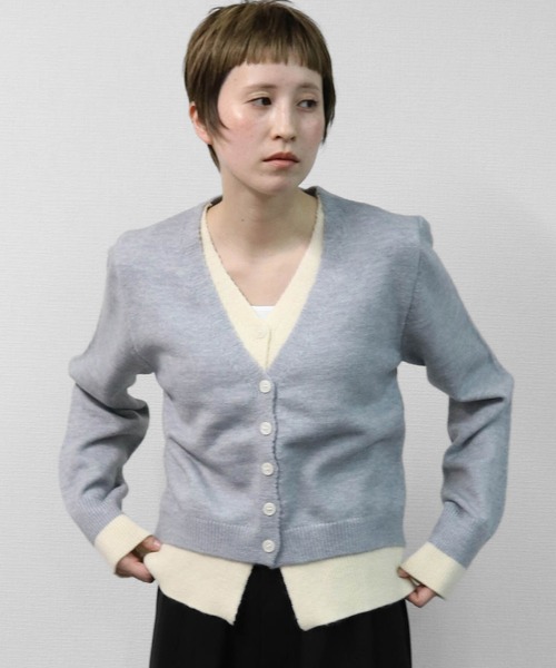 セール】レイヤード配色カーディガン LAYERED CONTRAST CARDIGAN 【001