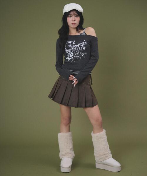 dispark（ディスパーク）の「DISPARK/【26年春夏新作】スタッズデザインプリーツスカパン（スカート・レディース・ブラウン/ブラック・SMALL/MEDIUM）」の3枚目の写真