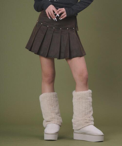 dispark（ディスパーク）の「DISPARK/【26年春夏新作】スタッズデザインプリーツスカパン（スカート・レディース・ブラウン/ブラック・SMALL/MEDIUM）」の5枚目の写真