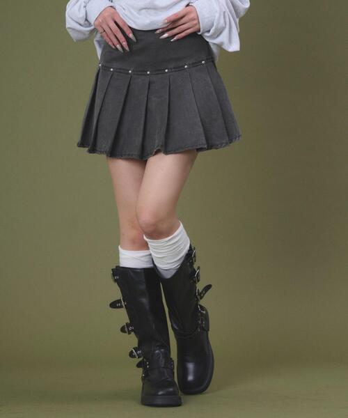 dispark（ディスパーク）の「DISPARK/【26年春夏新作】スタッズデザインプリーツスカパン（スカート・レディース・ブラウン/ブラック・SMALL/MEDIUM）」の10枚目の写真