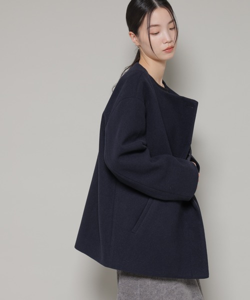 NANO universe（ナノユニバース）の「ノーカラーミドルコート（ノーカラーコート・レディース・ダークネイビー/ベージュ/グレー系その他4・FREE）」の3枚目の写真