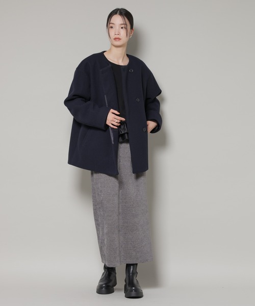 NANO universe（ナノユニバース）の「ノーカラーミドルコート（ノーカラーコート・レディース・ダークネイビー/ベージュ/グレー系その他4・FREE）」の7枚目の写真