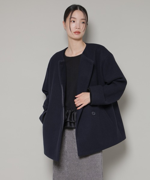 NANO universe（ナノユニバース）の「ノーカラーミドルコート（ノーカラーコート・レディース・ダークネイビー/ベージュ/グレー系その他4・FREE）」の6枚目の写真