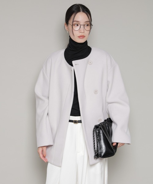 NANO universe（ナノユニバース）の「ノーカラーミドルコート（ノーカラーコート・レディース・ダークネイビー/ベージュ/グレー系その他4・FREE）」の14枚目の写真