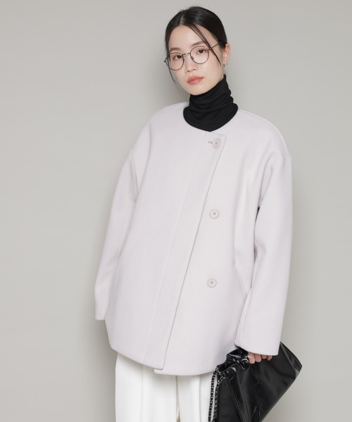 NANO universe（ナノユニバース）の「ノーカラーミドルコート（ノーカラーコート・レディース・ダークネイビー/ベージュ/グレー系その他4・FREE）」の12枚目の写真