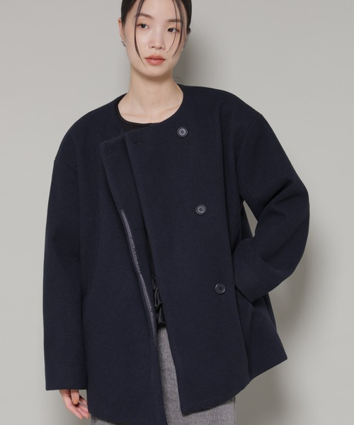 NANO universe（ナノユニバース）の「ノーカラーミドルコート（ノーカラーコート・レディース・ダークネイビー/ベージュ/グレー系その他4・FREE）」の5枚目の写真