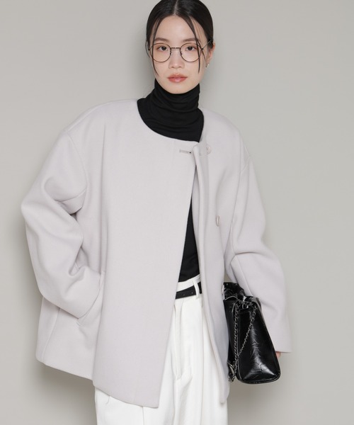 NANO universe（ナノユニバース）の「ノーカラーミドルコート（ノーカラーコート・レディース・ダークネイビー/ベージュ/グレー系その他4・FREE）」の13枚目の写真