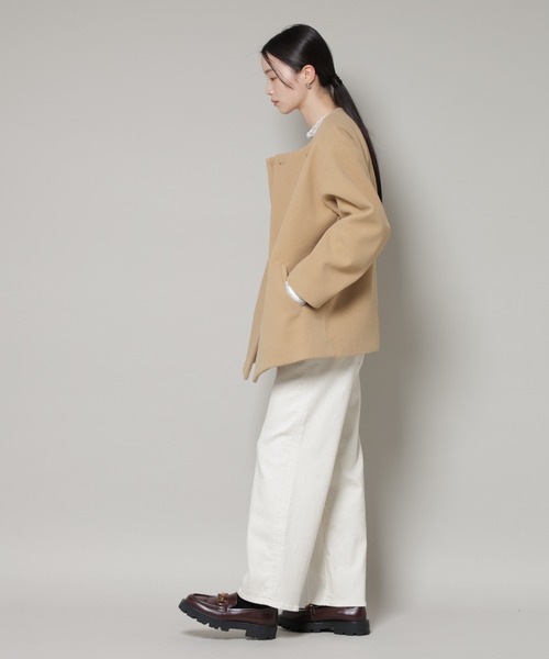 NANO universe（ナノユニバース）の「ノーカラーミドルコート（ノーカラーコート・レディース・ダークネイビー/ベージュ/グレー系その他4・FREE）」の21枚目の写真