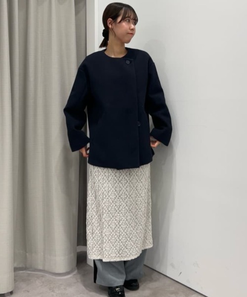 NANO universe（ナノユニバース）の「ノーカラーミドルコート（ノーカラーコート・レディース・ダークネイビー/ベージュ/グレー系その他4・FREE）」の4枚目の写真