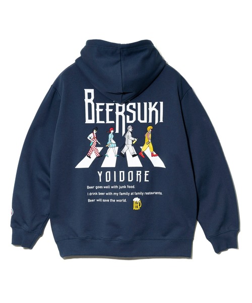 go slow caravan(ゴースローキャラバン)の「YOIDORE/酔いどれ ビール好きスウェットパーカー(パーカー・メンズ・ライトグレー/ネイビー・X-LARGE/MEDIUM/LARGE)」の10枚目の写真