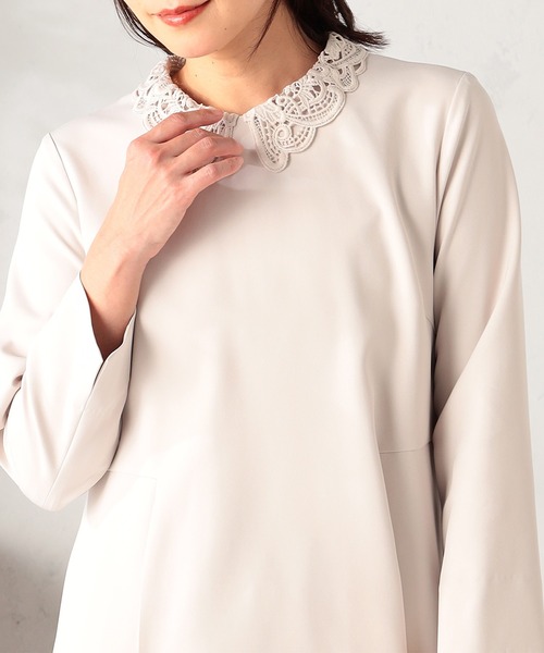 GALLORIA(ギャローリア)の「【洗濯機で洗える】襟レースブラウス(シャツ/ブラウス・レディース・ネイビー/ライトベージュ・L/LL/M/S)」の5枚目の写真