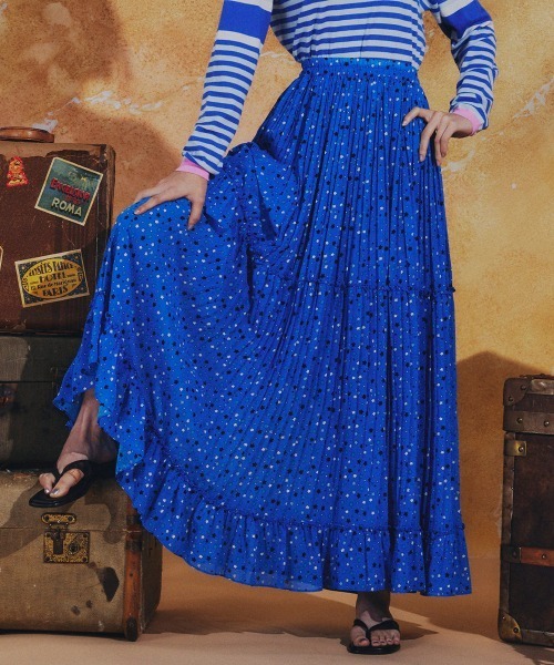 DOUBLE STANDARD CLOTHING(ダブルスタンダードクロージング)の「スター フリルシフォンギャザースカート(スカート・レディース・ブルー・38/36)」の1枚目の写真