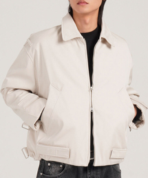 BUTTON SEOUL（ボタンソウル）の「クロップシルエットミニマルツーウェイパディッドブルゾンジャケット（ホワイト）（MA-1）」