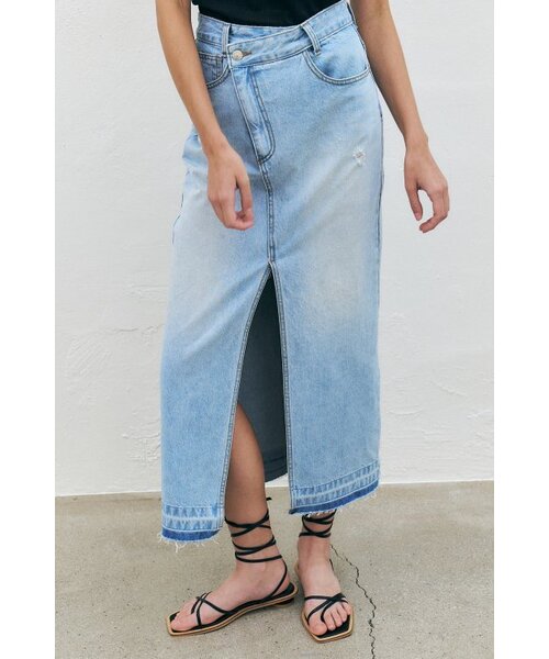 Deconstructed Denim Long Skirt Light Blue