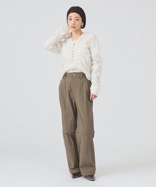 Ray BEAMS（レイビームス）の「ストライプ シャーリング Vネック ブラウス（シャツ/ブラウス・レディース・ブルー/オフホワイト・ONE SIZE）」の3枚目の写真