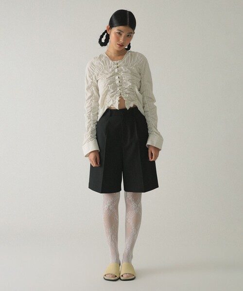 Ray BEAMS（レイビームス）の「ストライプ シャーリング Vネック ブラウス（シャツ/ブラウス・レディース・ブルー/オフホワイト・ONE SIZE）」の7枚目の写真