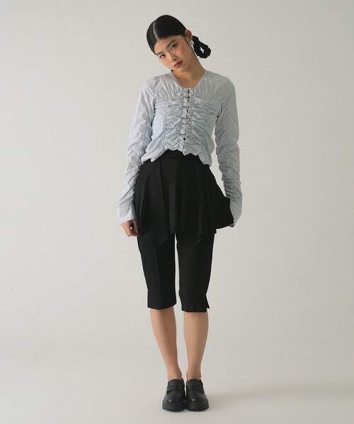 Ray BEAMS（レイビームス）の「ストライプ シャーリング Vネック ブラウス（シャツ/ブラウス・レディース・ブルー/オフホワイト・ONE SIZE）」の12枚目の写真