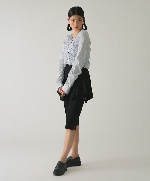 Ray BEAMS（レイビームス）の「ストライプ シャーリング Vネック ブラウス（シャツ/ブラウス・レディース・ブルー/オフホワイト・ONE SIZE）」の13枚目の写真