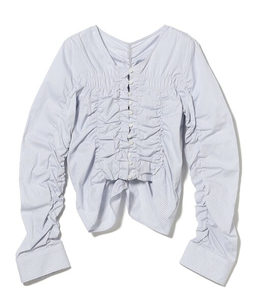 Ray BEAMS（レイビームス）の「ストライプ シャーリング Vネック ブラウス（シャツ/ブラウス・レディース・ブルー/オフホワイト・ONE SIZE）」の21枚目の写真