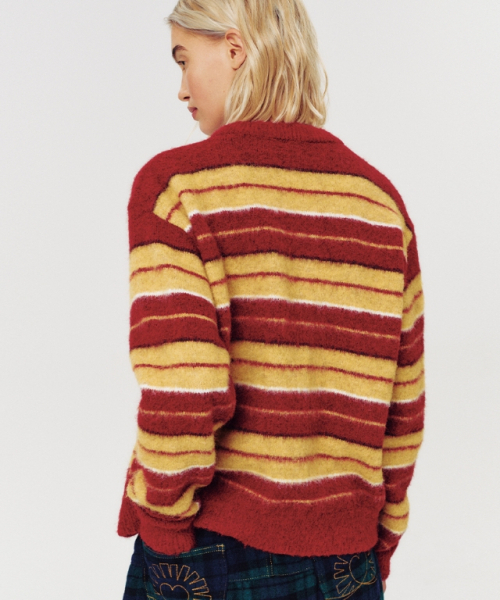 MOODBETTER(ムード ベター)の「HAIRY STRIPE KNIT CARDIGAN RED(カーディガン/ボレロ・レディース・その他・FREE)」の3枚目の写真