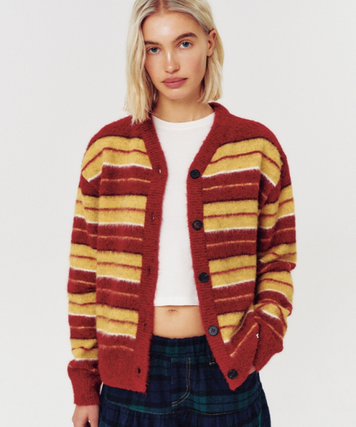 MOODBETTER(ムード ベター)の「HAIRY STRIPE KNIT CARDIGAN RED(カーディガン/ボレロ・レディース・その他・FREE)」の4枚目の写真
