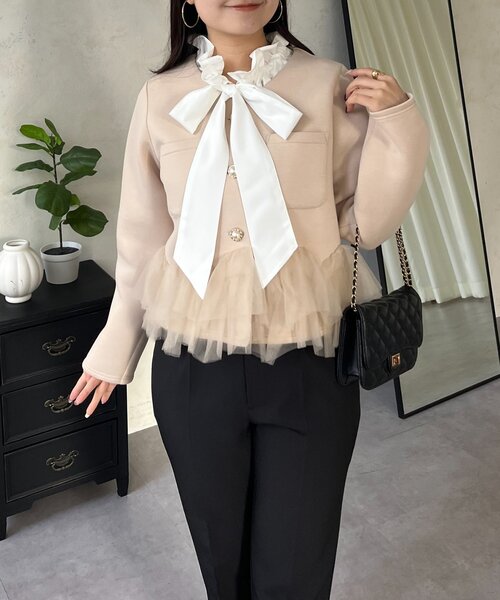 prose verse（プロズヴェール）の「チュールフリルダンボールVネックジャケット（その他アウター・レディース・ベージュ/ブラック・MEDIUM/LARGE）」の19枚目の写真