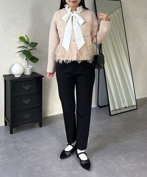 prose verse（プロズヴェール）の「チュールフリルダンボールVネックジャケット（その他アウター・レディース・ベージュ/ブラック・MEDIUM/LARGE）」の15枚目の写真