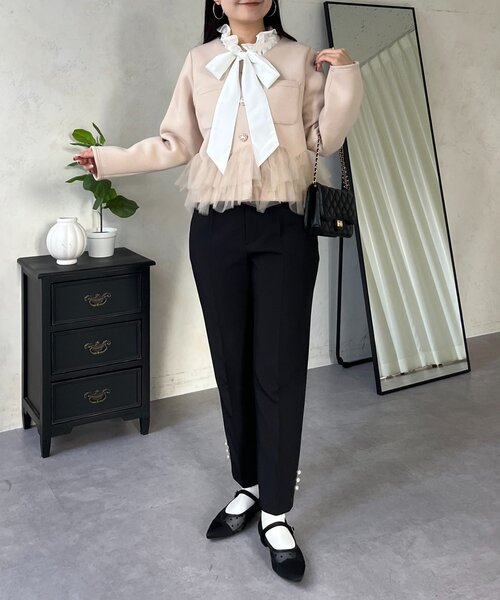 prose verse（プロズヴェール）の「チュールフリルダンボールVネックジャケット（その他アウター・レディース・ベージュ/ブラック・MEDIUM/LARGE）」の16枚目の写真