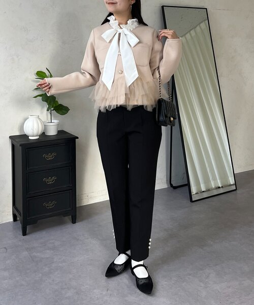 prose verse（プロズヴェール）の「チュールフリルダンボールVネックジャケット（その他アウター・レディース・ベージュ/ブラック・MEDIUM/LARGE）」の17枚目の写真