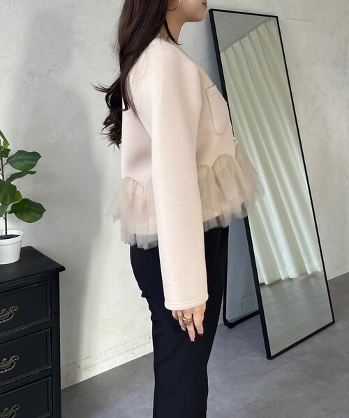 prose verse（プロズヴェール）の「チュールフリルダンボールVネックジャケット（その他アウター・レディース・ベージュ/ブラック・MEDIUM/LARGE）」の11枚目の写真