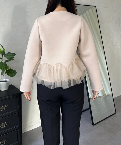 prose verse（プロズヴェール）の「チュールフリルダンボールVネックジャケット（その他アウター・レディース・ベージュ/ブラック・MEDIUM/LARGE）」の12枚目の写真