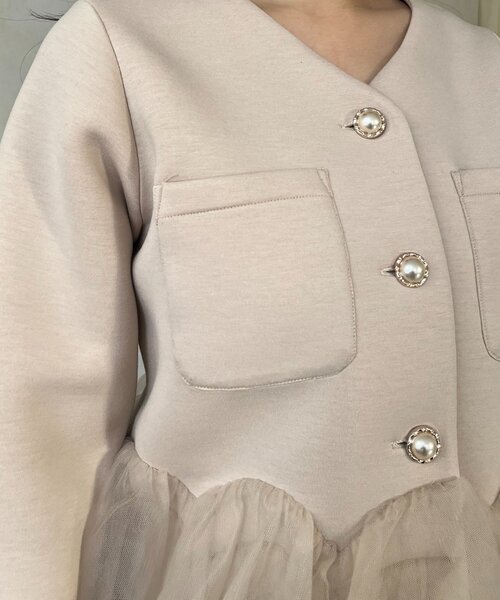 prose verse（プロズヴェール）の「チュールフリルダンボールVネックジャケット（その他アウター・レディース・ベージュ/ブラック・MEDIUM/LARGE）」の3枚目の写真