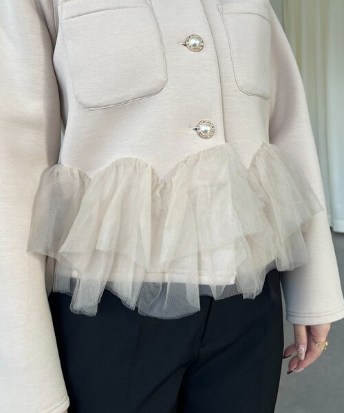 prose verse（プロズヴェール）の「チュールフリルダンボールVネックジャケット（その他アウター・レディース・ベージュ/ブラック・MEDIUM/LARGE）」の5枚目の写真