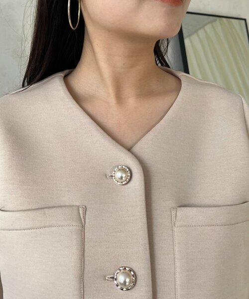 prose verse（プロズヴェール）の「チュールフリルダンボールVネックジャケット（その他アウター・レディース・ベージュ/ブラック・MEDIUM/LARGE）」の6枚目の写真