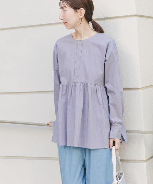 ITEMS URBANRESEARCH(アイテムズ アーバンリサーチ)の「『UVカット/吸水速乾』ギャザーペプラムブラウス(シャツ/ブラウス・レディース・ブラック/チェック/ホワイト・FREE)」の6枚目の写真