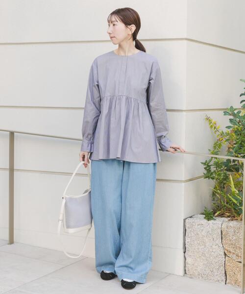 ITEMS URBANRESEARCH(アイテムズ アーバンリサーチ)の「『UVカット/吸水速乾』ギャザーペプラムブラウス(シャツ/ブラウス・レディース・ブラック/チェック/ホワイト・FREE)」の8枚目の写真