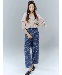 パールプリントデニムパンツ