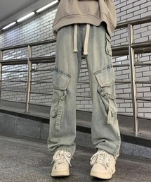 SHADOW GRAVITYストラップ付き加工カーゴデニムパンツ