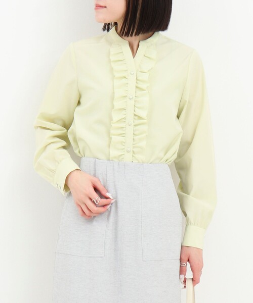 MICO COULIER（ミコクリエ）の「前立てフリルノーカラーブラウス（シャツ/ブラウス・レディース・イエロー/サックスブルー/オフホワイト・38）」の3枚目の写真
