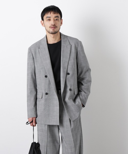 NANO universe（ナノユニバース）の「グレンチェックダブルブレストジャケット（セットアップ可）（テーラードジャケット・メンズ・グレー/ベージュ・M/L）」の10枚目の写真