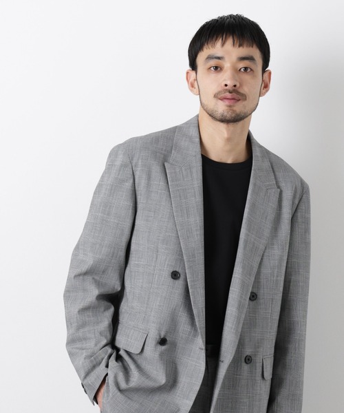 NANO universe（ナノユニバース）の「グレンチェックダブルブレストジャケット（セットアップ可）（テーラードジャケット・メンズ・グレー/ベージュ・M/L）」の11枚目の写真