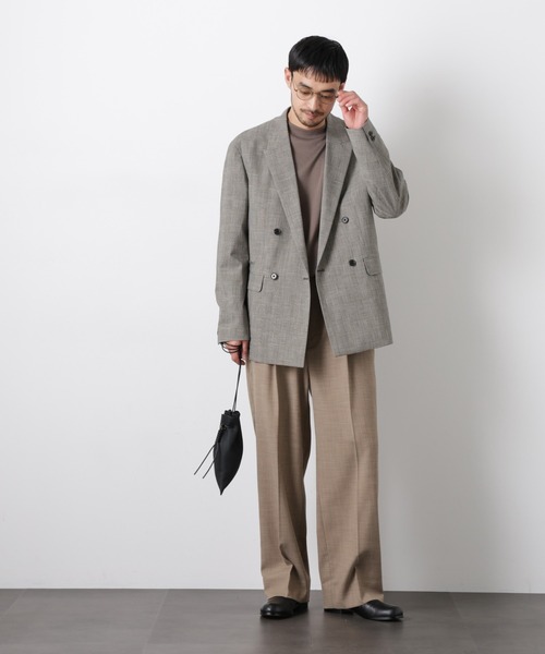 NANO universe（ナノユニバース）の「グレンチェックダブルブレストジャケット（セットアップ可）（テーラードジャケット・メンズ・グレー/ベージュ・M/L）」の7枚目の写真
