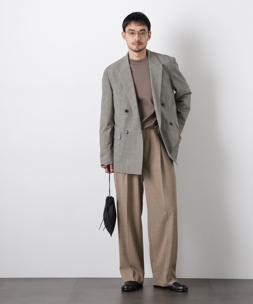 NANO universe（ナノユニバース）の「グレンチェックダブルブレストジャケット（セットアップ可）（テーラードジャケット・メンズ・グレー/ベージュ・M/L）」の6枚目の写真