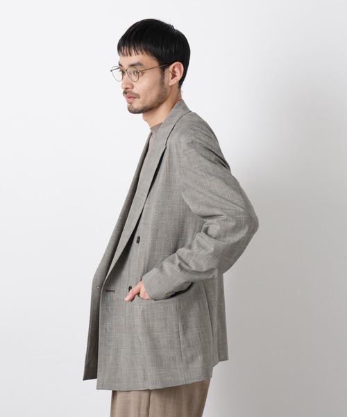 NANO universe（ナノユニバース）の「グレンチェックダブルブレストジャケット（セットアップ可）（テーラードジャケット・メンズ・グレー/ベージュ・M/L）」の4枚目の写真